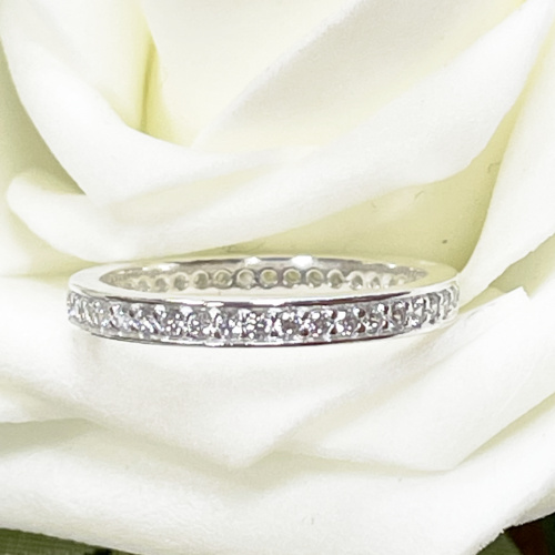 Silver Ring with Pave Set Round Cubic Zirconia